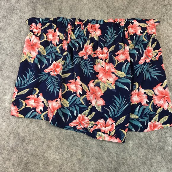 Shein Curve Shorts 4X High Waist Mini Navy Blue Tropical Floral Pull On Hibiscus - Picture 10 of 11